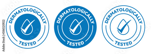 Icon set of the dermatologically tested with water drop in blue color. vector illustration