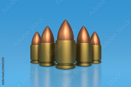 3d pointy bullet icon in cartoon style stand in a row on a blue background. The clip. 3d rendering