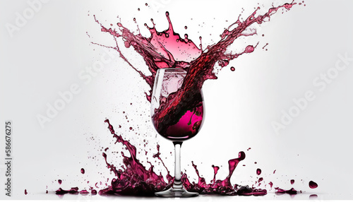 Wine splash in glass goblet on white background.