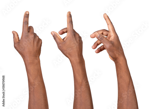 Set of hands touching or pointing isolated on white or transparent background, gesture for a smart phone or a tablet 