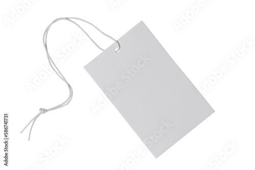 White blank clothing price tag or label mockup with strings on transparent background. Sale, shopping concept.