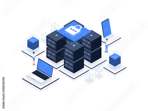 Database Isometric Illustration Flat Color. Suitable for Mobile App, Website, Banner, Diagrams, Presentation, and Other Graphic Assets.