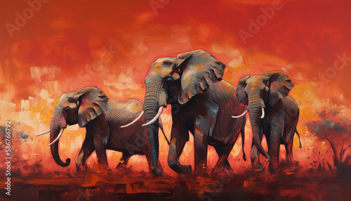 elephants in the wild oil painting generative art