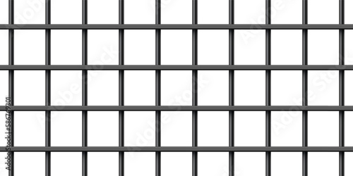 Black realistic metal prison bars isolated on white background. Detailed jail cage, prison iron fence. Criminal background mockup. Vector illustration