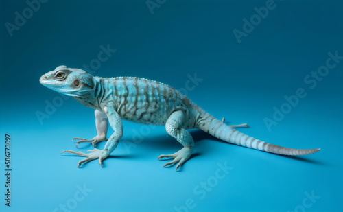 lizard isolated on plain blue studio background, made with generative ai