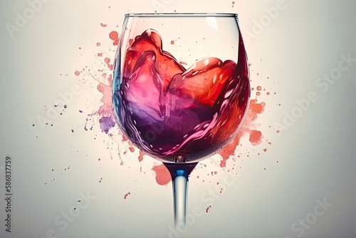 glass of red wine with a splash of water on it. Generative AI