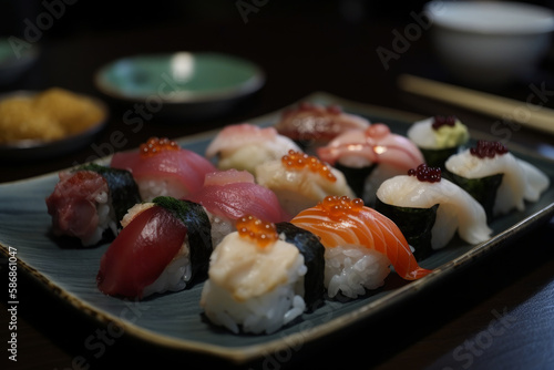 Close-up finest of Kazunoko, sushi, Japanese food. Ai generated.