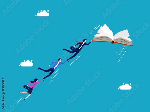 Freedom to think and learn. Businessman imagines flying with a book. business and investment concept vector