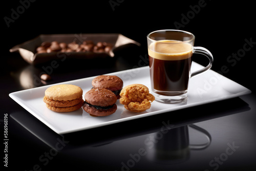 Présentation de café gourmand avec expresso et mignardises sucrées