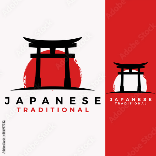 torii gate vector template. japanese culture tori building graphic illustration.