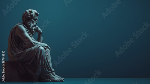 Stoic Greek Philosopher Thinking Man, Minimalist Digital Render