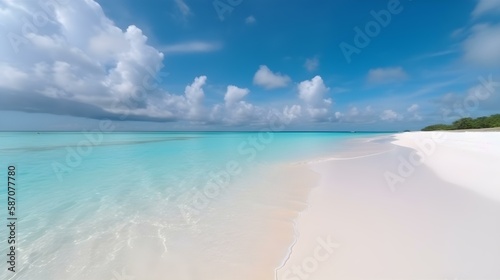 Beautiful Panoramic Landscape of Sandy Beach and Turquoise Ocean in Maldives