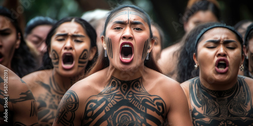 Haka Performance, group of Maori performers (created with Generative AI)