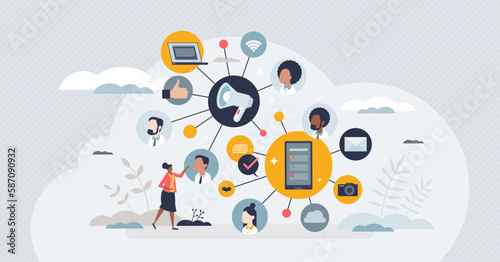 Digital literacy as ability to read and analyze data tiny person concept. Information knowledge and analytics from social media posts, publications and news vector illustration. Online wisdom training