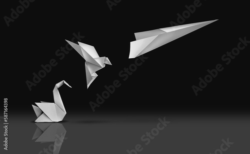 Change For Advancement and Success transformation or improving as a leadership in business through innovation and evolution concept with paper origami changed for more speed.