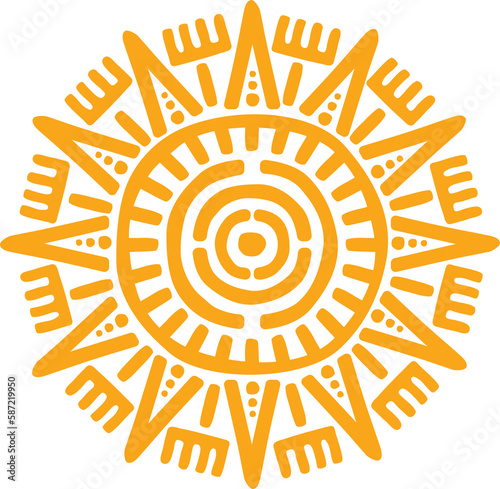 Yellow isolated sun mayan aztec totem ancient sign