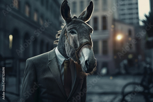 donkey businessman in a business suit, created by a neural network, Generative AI technology