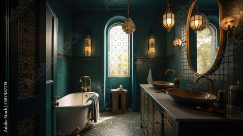 Moroccan bathroom design, Generative AI