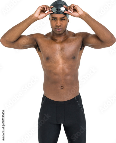 Swimmer holding goggles