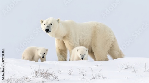 Polar bear mother and cubs. Generative AI