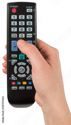 Hand holding remote control