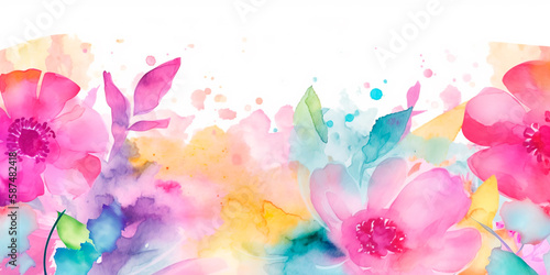 flowers banner mockup, may, colorful watercolor mother's day banner background with space for text