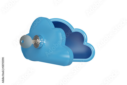 Blue locker in cloud shape with key