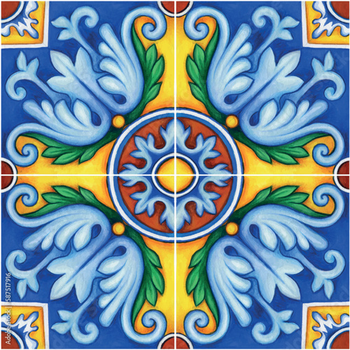 Watercolor mediterranean traditional tiles