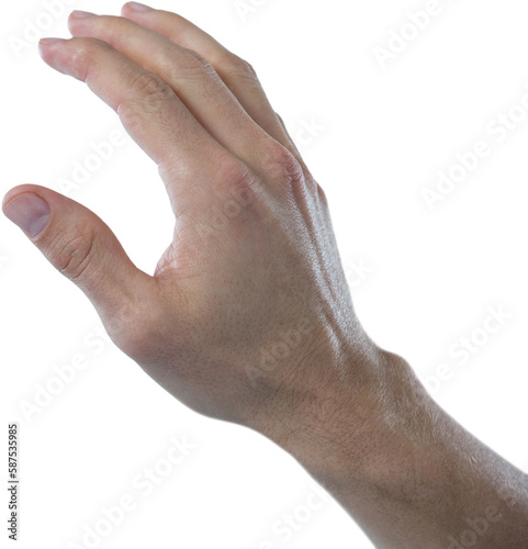 Hand of man touching invisible screen