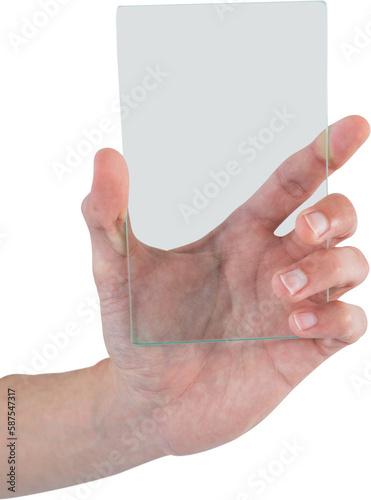 Cropped hand with futuristic glass interface