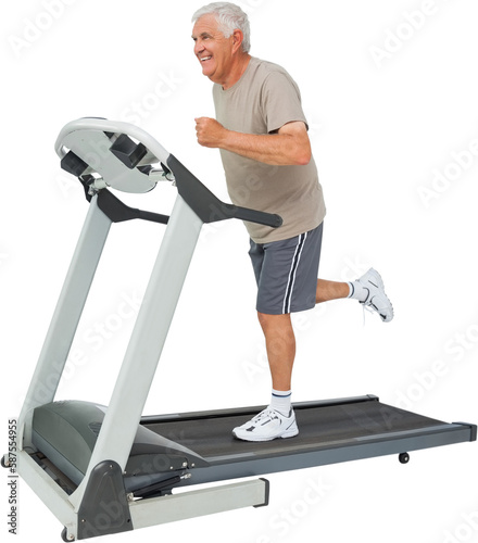 Full length of a senior man running on a treadmill