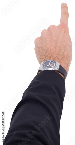 Businessman hand with watch pointing something 