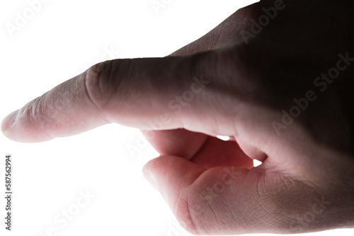 Hand of man pretending to be using futuristic digital screen