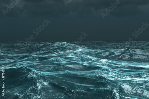 Rough stormy ocean under dark sky