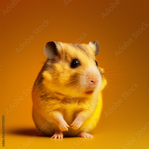Hamster on an orange background. Generative AI.
