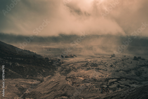 Amazing desert volcanic landscape of Batok and Bromo volcanos, Java, Indonesia