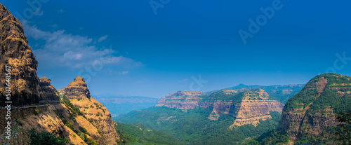 Panoramic view of western ghat which is also called Sahyadri mountain range in Maharashtra.