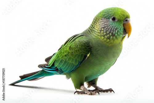 Green parakeet bird isolated on white background - Generative AI