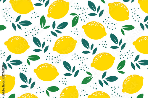 Yellow lemon summer background.Seamless vector pattern with lemons