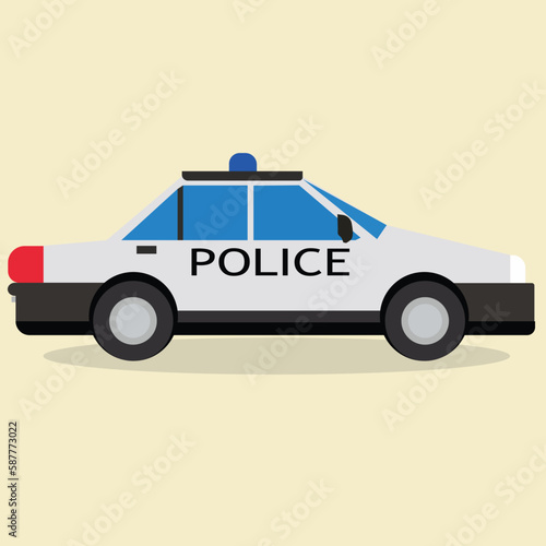 Police Car Side View Vector Illustration