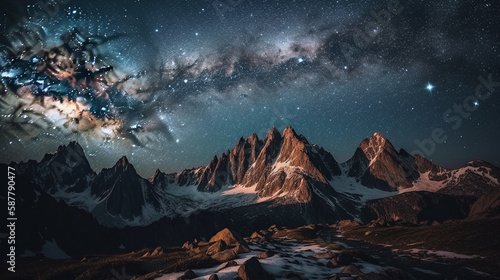 Mountain landscape with stars and milky way.generative ai