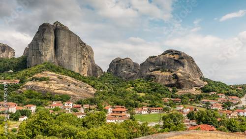 Kastraki, Grece - July 15, 2020 - Panorama of Kastraki Village at Meteora with high rocks