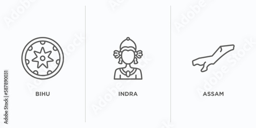 india outline icons set. thin line icons such as bihu, indra, assam vector. linear icon sheet can be used web and mobile