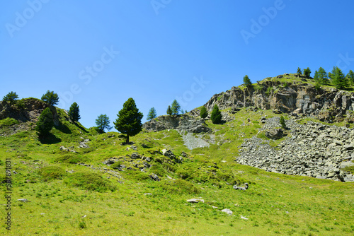 Gran Paradiso National Park. Valle di Bardoney, Aosta Valley, Italy. Beautiful mountain landscape in sunny day.