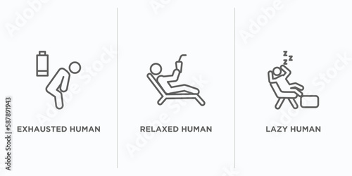 feelings outline icons set. thin line icons such as exhausted human, relaxed human, lazy human vector. linear icon sheet can be used web and mobile