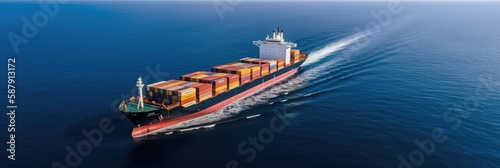 Container ship or cargo shipping business logistic import and export freight transportation by container ship in the open sea, freight ship boat. Generative AI