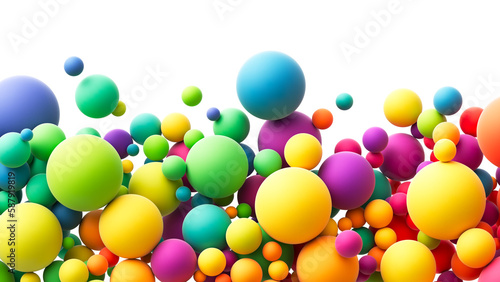 Abstract background with colorful random flying spheres. Colorful rainbow matte soft balls in different sizes on transparent background. PNG file