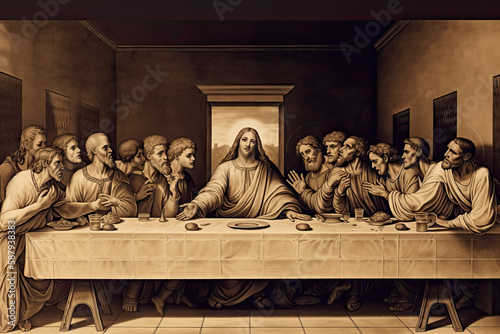 Jesus at the last supper illustration, generative AI, generative, AI