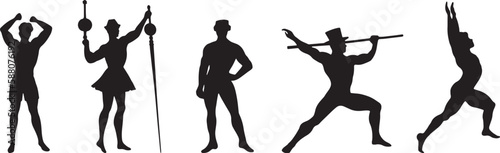 Silhouette of a strong circus actor. Vector design of man for sport festival or performance