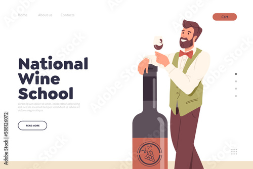 National wine school landing page template, sommelier online training course website design